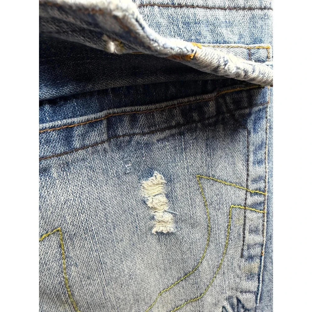 Y2k True Religion Big Rig Stone & Tint Rips Patchwork Denim Jeans Size 36 x 34